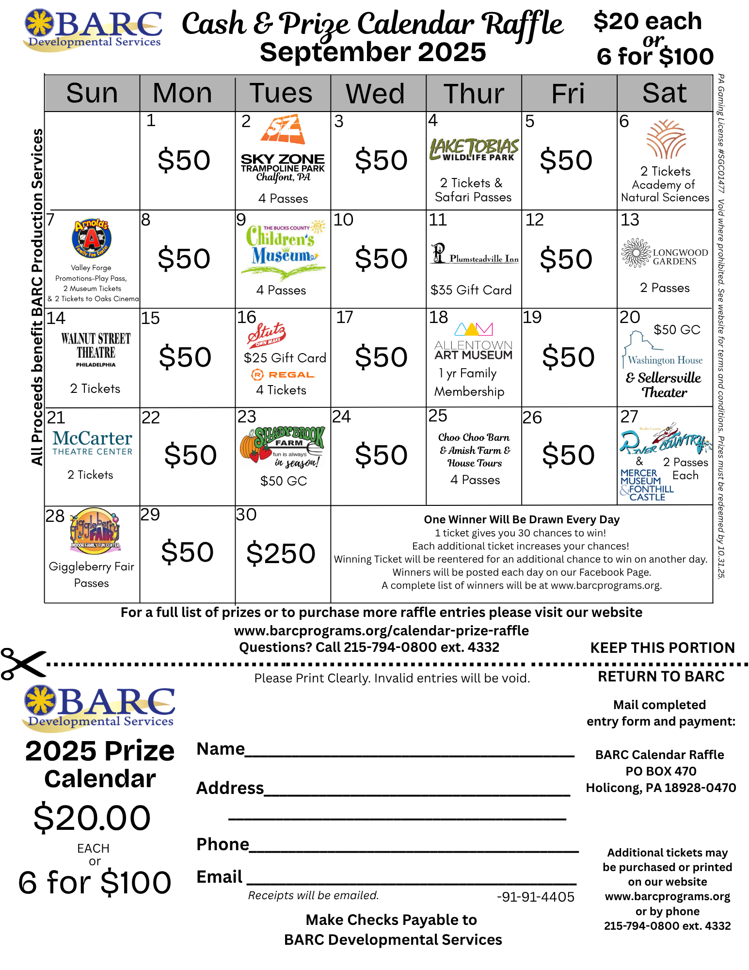 barc calendar raffle 2025